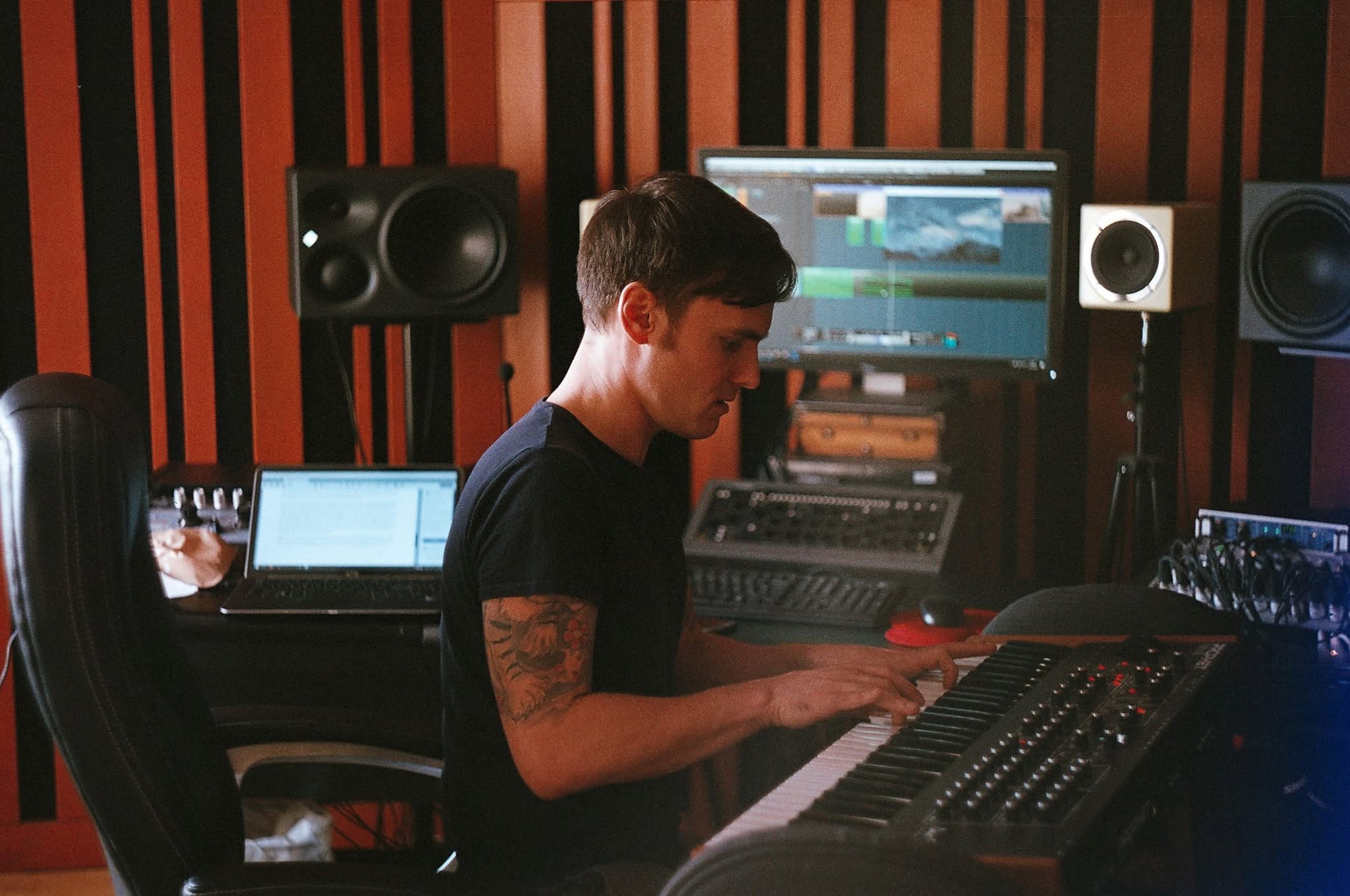 Erko Laurimaa at the keyboard in his recording studio